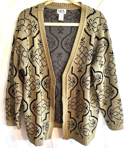 Cardigan maglione nonno aperto davanti geometrico beige nonna oversize vintage anni 90 XL - Foto 1 di 11