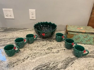 Set 6 tazze tazze vintage Lefton Holly Berry Punch Bowl Natale Holiday Box - Foto 1 di 16