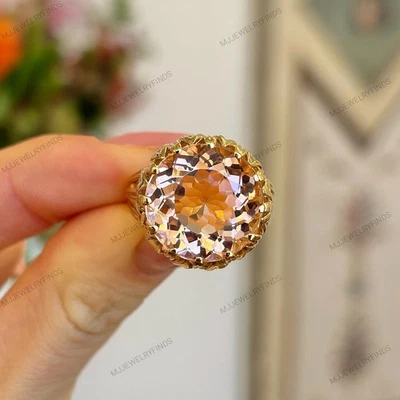 Anillo de boda grande Chucky corte redondo morganita oro macizo 9k anillo de compromiso regalos Foto 1 de 4