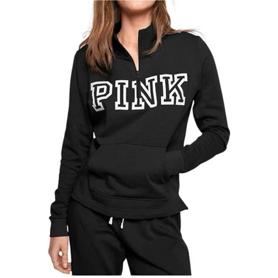 PINK Victoria's Secret Size Small  1/4 Zip Pullover Sweatshirt Black White - Image 1 of 4