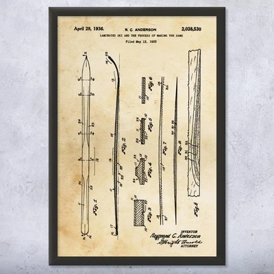 Snow Ski Patent Wall Art: Winter Decor, Skiing Gifts, Man Cave Decor, Skiing Art - Image 1 of 4