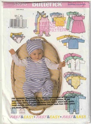 FF Butterick 5896 Infant Rompers Tops Playsuit Nappy Cover Hat Sewing Pattern - Image 1 of 2