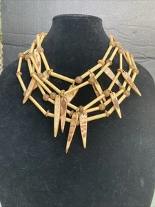 Vtg Natural Bead Coconut Shell? Boho Chunky African Tribal STATEMENT Necklace - Picture 1 of 9