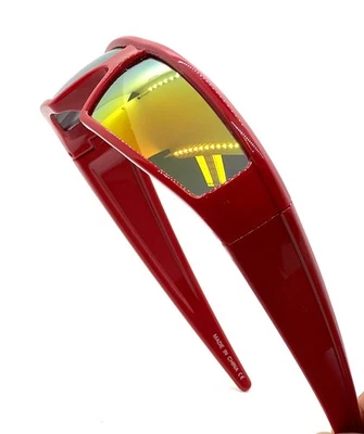 Sunglasses Red Frame Fire Mirror Lens Shield Retro UV400 Glasses Outdoor Lentes - Image 1 of 4