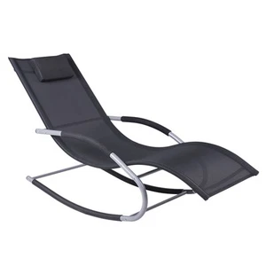 Outdoor Rocking Chair, Weather Resistant, Zero Gravity Lounge, Pillow, Black - Picture 1 of 11