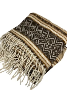 FARIBO Faribault Woolen Mills Wool Blanket Brown Cream Throw Vintage - Picture 1 of 8