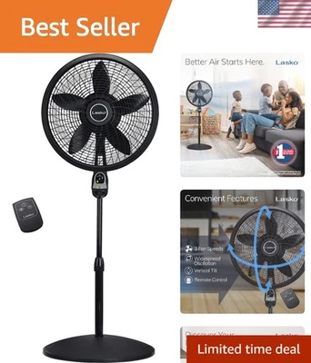 Колебательный пьедестальный вентилятор 3 скорости регулируемая высота дистанционный таймер черный 18 - Изображение 1 из 4