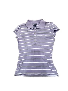 Tommy Hilfiger Top Polo Slim Fit Purple & White Striped Y2K Women's Small - Picture 1 of 7