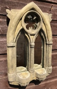 Gothic Bogen Spiegel Doppelkerze Wandleuchte Stein Haus oder Gartenspiegel 48cm/19" H - Bild 1 von 7