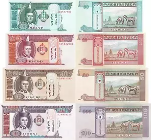Mongolia | 4 Banknote Set | 10 20 50 100 Togrog | 2000 - 2020 - Picture 1 of 1