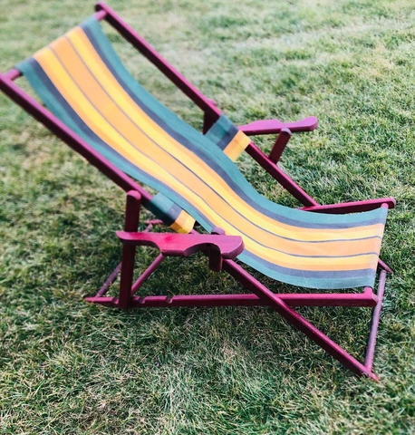 Vtg Wood & Canvas Sling Chair Adjustable Retro Deck Beach Pool Backyard Lake mcm Cover