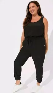 Torrid Black Stretch Woven Active Jumpsuit Surplice Back Drawstring 3 / 3X NWT - Picture 1 of 15