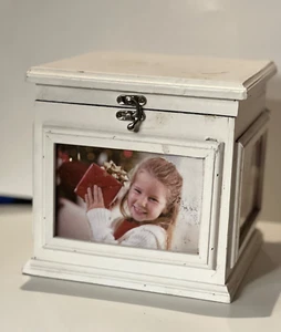 Wooden 4 Sided Photo Cube Memorial Box Holds 4 x 6 Photos Treasures Trinkets - Picture 1 of 11