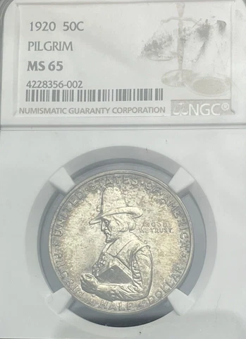 1920 Pilgrim 50C Commemorative Half Dollar MS-65 NGC Nice Luster and Toning Cover