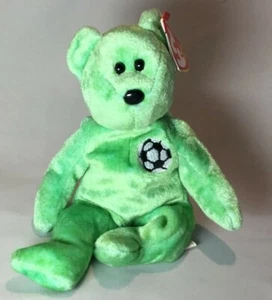 Beanie Baby Kicks Soccer Bear 1998 SWING TAG ERROR says 1999 PE Pellets  - Picture 1 of 5