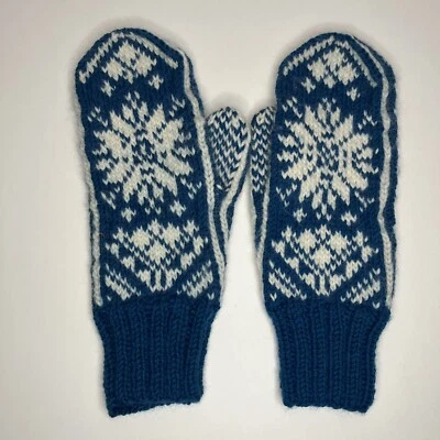 Норвежский стиль Selbu вязаные варежки бирюзовый синий снежинка Nordic взрослых винтажный - Изображение 1 из 4