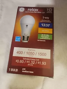 GE relax LED A19 HD+ Light 3-Way 400/1050/1500 Lumens 30W/70W/100W Soft White - Picture 1 of 4