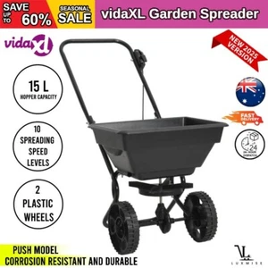 Garden Lawn Salt Seed Fertilizer Walk Behind Push Spreader Tool 92x46x70 cm 15 L - Picture 1 of 9