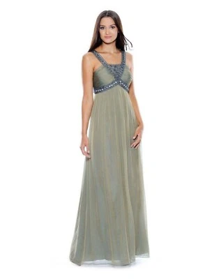 Decode 1.8 Sage 180467 Metálico Tachonado Seda Gasa Noche Baile de graduación Vestido Talla 0 2 Foto 1 de 4