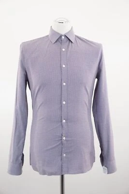 Finshley & Harding Camicia S KW38 Bianco Viola Quadri Manica Super-Sottile B913 - Immagine 1 di 4