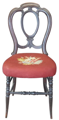 Antique Victorian Mahogany Serpentine Balloon Back Floral Needlepoint Side Chair Cover