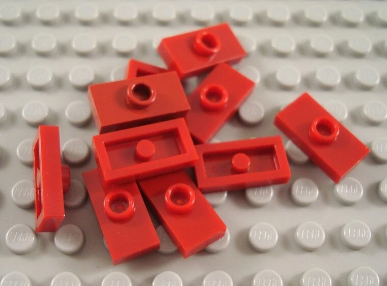 LEGO Lot of 10 Dark Red 1x2 Plates with 1 Stud Parts and Pieces - Image 1 of 1