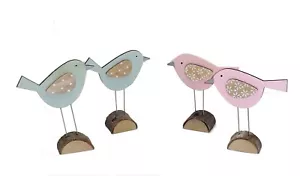 2 x Dekofigur Vogel Aufsteller Holz rosa blau Frühling Sommer Deko - Bild 1 von 3