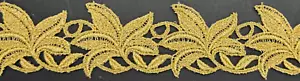 1&1/2" metallic gold flower leaf venice venise lace bridal fabric trim 5 yards - Picture 1 of 1