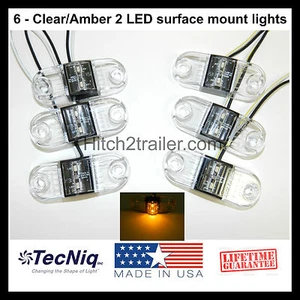 (6) TecNiq CLEAR / AMBER 2 LED Clearance Marker Light Camper Trailer USA - Picture 1 of 9