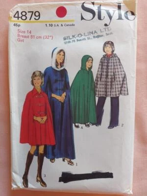 Style 4879 Girl's Lined Capes in Two Lengths Pattern Size 14 - Image 1 of 2