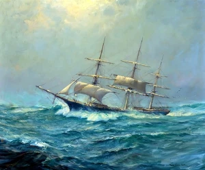 Clipper Ship Wild Ranger Painting by Frank Vining Smith Reproduction - Picture 1 of 3
