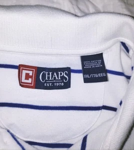 Chaps Striped Polo Men XXL White Blue 100% Cotton Embroidered Crest Logo Preppy - Picture 1 of 4