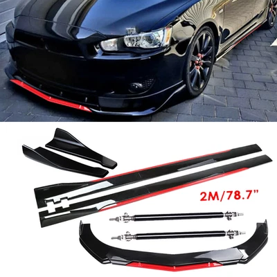 Front Bumper Lip Splitter Spoiler Glossy Black Red Body Kits For Mitsubishi Lanc Foto 1 de 4