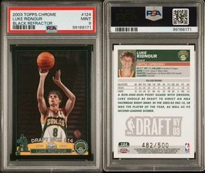 2003 Topps Chrome #124 Luke Ridnour rifrattore nero /500 Rookie RC PSA 9 come nuovo - Foto 1 di 3