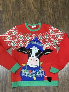 Holiday Time Ugly Christmas Sweater Size Small Cow Farm Light Bulbs NOT WORKING - Picture 1 of 10