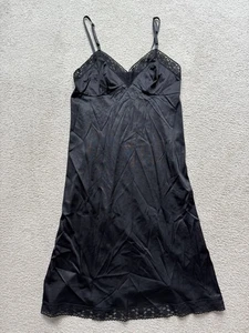 Vintage Vanity Fair Black Nylon Slip Dress | Lace Trim Lingerie Night Gown Sz 34 - Picture 1 of 10