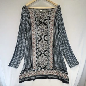 J. JILL Top Women 2XL Paisley Floral Long Sleeve Tunic Shirt Stretch - Picture 1 of 7