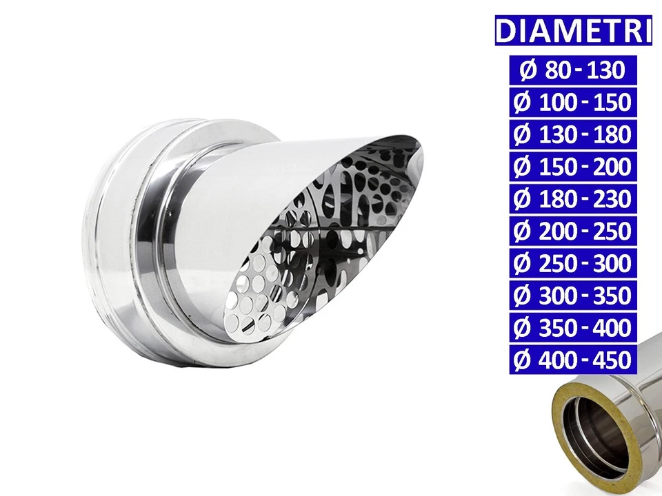 ALLINOX Terminale a Becco Doppia Parete Acciaio Inox Coibentato Canna Fumaria