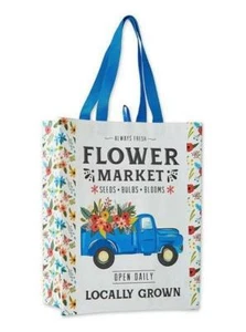 NWT DII REUSABLE Flower Market Blue Pickup Truck GIFT BAG Grocery SHOPPING TOTE - Picture 1 of 1