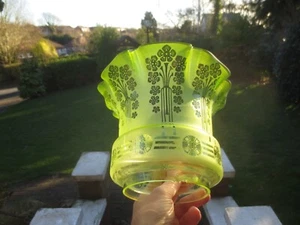 ANTIQUE ACID ETCHED TULIP GREEN GLASS DUPLEX TULIP OIL LAMP SHADE - Picture 1 of 17