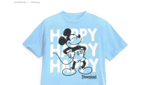 Size 5/6 Small Mickey Mouse Blue Disneyland Happy Happy Happy Tee Shirt NIP - Picture 1 of 1