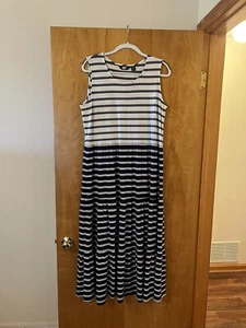 Lands' End Sleeveless Tiered Maxi Dress Blue Striped Sailor NWT Size Large 14-16 - Picture 1 of 11