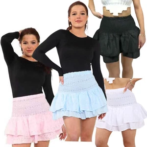 MUJER SMOCKED FRILL MINI RARA FLOUNCE BORDERIE ANGALAISE FALDA PLISADA VOLANTES - Imagen 1 de 18