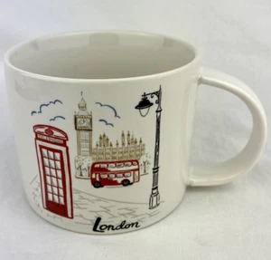 Pottery Barn London Coffee Mug Ceramic Tea Cup Dbl Decker Bus Red Phone Booth - Picture 1 of 7