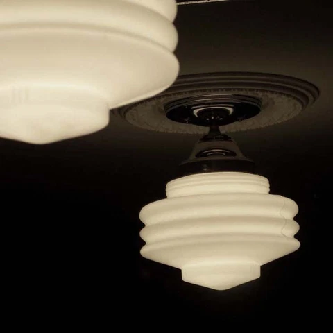 308a Antique/Vtg 30s - 40's arT Deco Ceiling Light Lamp Fixture Glass Hall Bath Cover