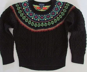 NWT Ralph Lauren Girl's Holiday Fair Isle Cable Knit Sweater Black Sizes 5 - Picture 1 of 8