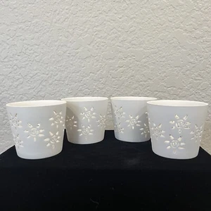 Set of 4 White Ceramic Bisque Votive Candle Holders with spiral Sun Cutouts - Picture 1 of 4