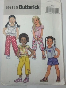Butterick Sewing Pattern 4118 Girl's Top, Pants, Capri & Shorts Size 6-7-8 Uncut - Picture 1 of 3