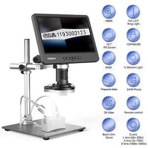 TOMLOV 10" Digital Mikroskop HDMI 2000X 3 * Objektiv & Auslegerarm Ständer Münzmikroskop - Bild 1 von 17