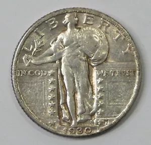 Cuarto de dólar Standing Liberty 1930 casi sin circular plata 25c - Imagen 1 de 4